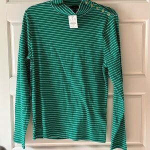 J. Crew Mockneck Striped Long Sleeve Top with Gold Buttons